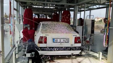 China Tunnel Type Car Washing Machine With Red Brush , High Pressure Water Spray System supplier